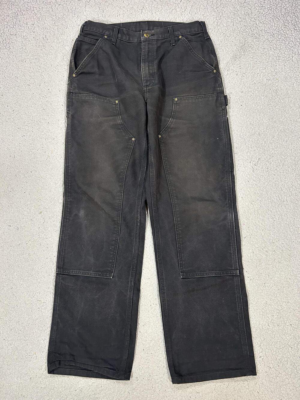 Vintage Carhartt Double Knee Pants Mens 31 Black Canvas Workwear Loose B136 BLK